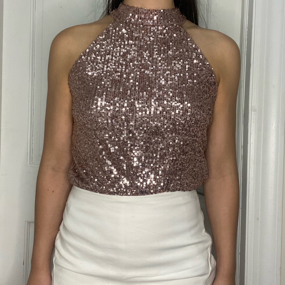 Pink Sequin Sleeveless Top